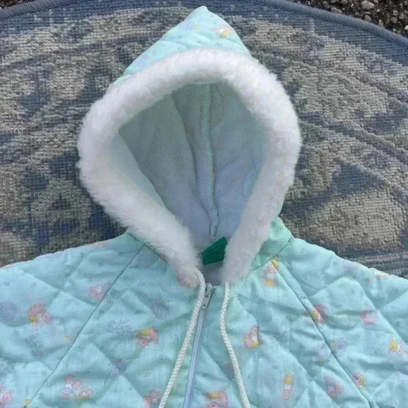 Vintage Baby‎ Quilted Snowsuit w/ Hood Pastel Blue squirrel Warm Cozy - Picture 2 of 15